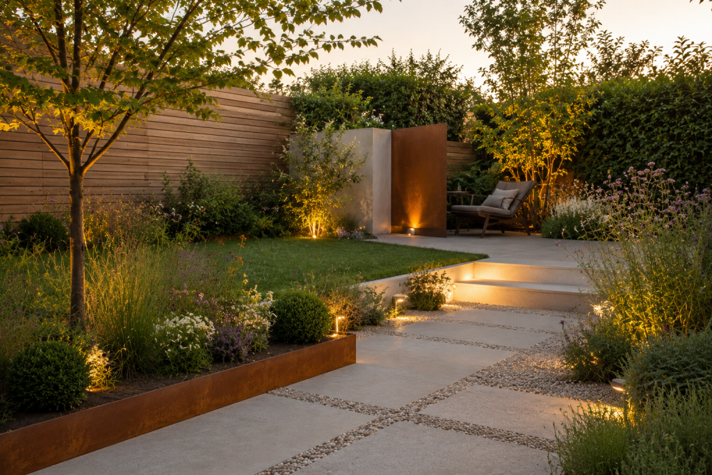 aménagement jardin acier corten