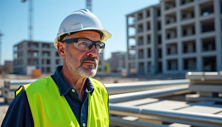 un homme devant un batiment